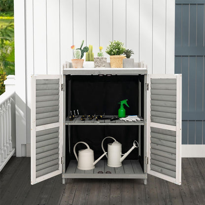 GiantexUK Wooden Garden Shed, Outdoor Tool Storage Cabinet with Galvanized Metal Top