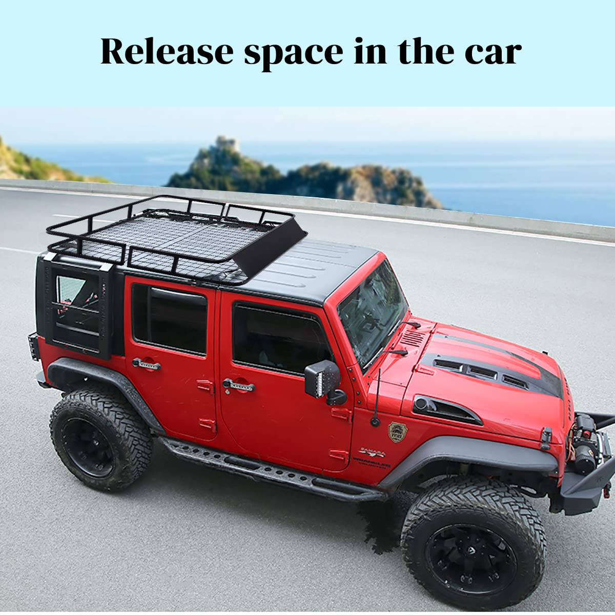 GiantexUK Roof Rack Basket Tray, 123x102x14cm Steel Luggage Cargo Carrier with Bars & Wind Fairing