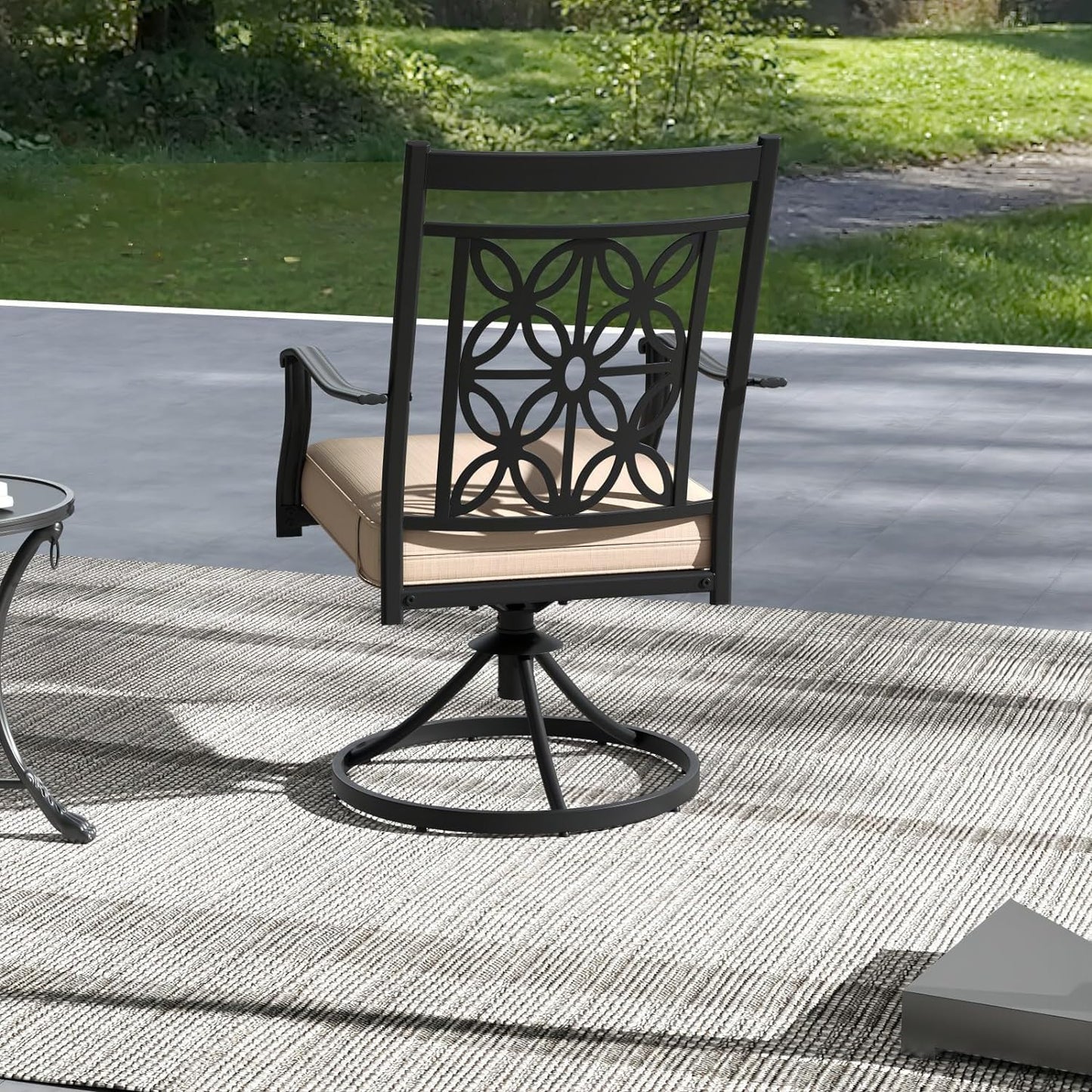 GiantexUK 3 Piece Patio Bistro Set, Cast Aluminum Table and Chairs with Round Coffee Table and 2 Armchairs