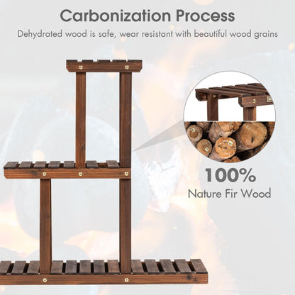 3 Tiers Plant Stand, Solid Wood Flower Pot Holder Bonsai Display Storage Shelves (81 x 25 x 75cm, 3-Tier)