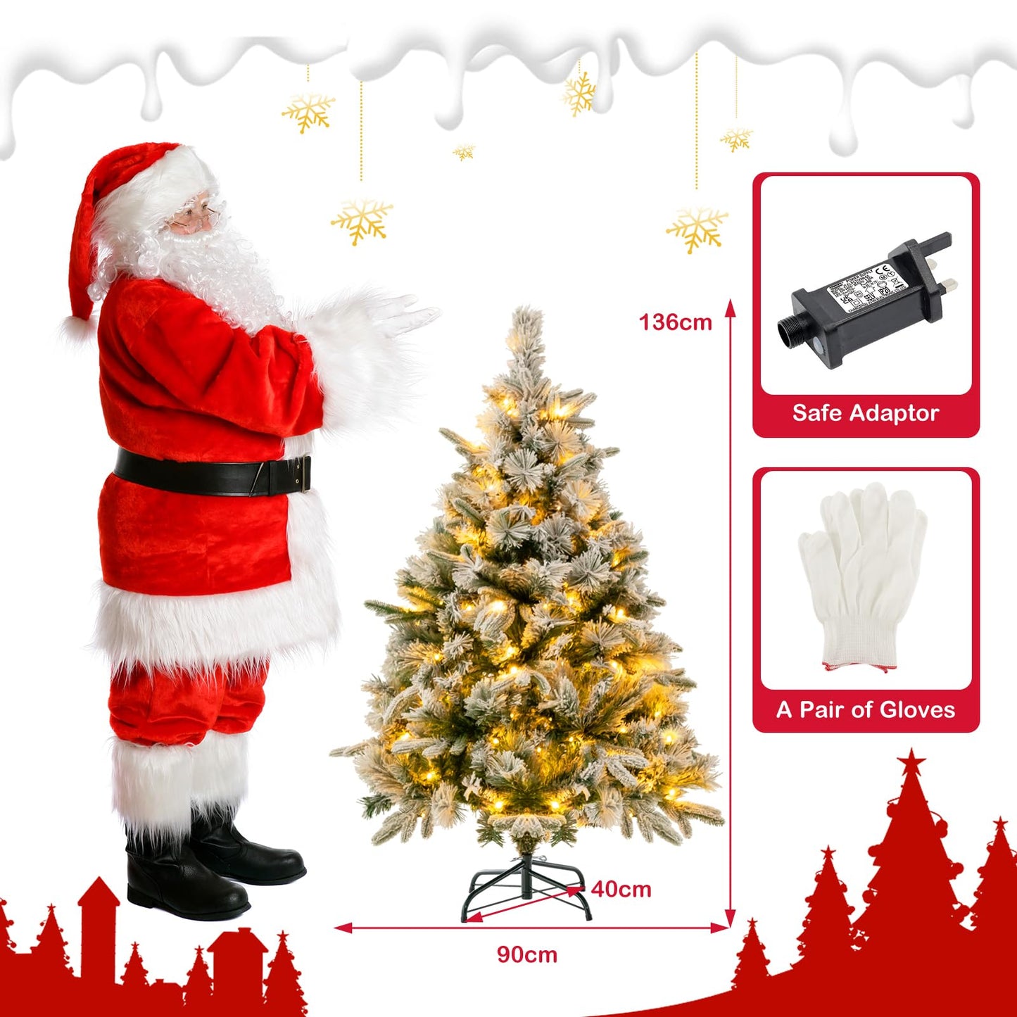 4.5FT/6FT Christmas Tree, Pre-Lit LED Lights Xmas Trees with Metal Base