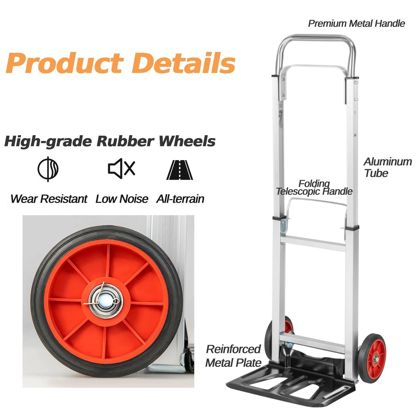 GiantexUK Folding Sack Truck, 100 kg Capacity Aluminium Frame Hand Truck with Extendable Handle and 2 Rubber Wheels