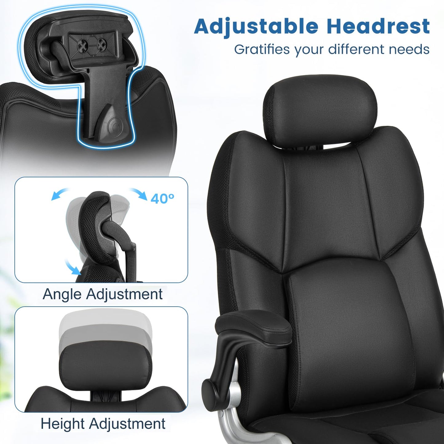 Massage Office Chair, 300LBS Ergonomic Swivel Computer Desk Chair with Adjustable Headrest