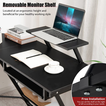 L-Shaped Computer Desk, 130CM Large 2-Person Corner Writing Workstation with Movable Host Stand