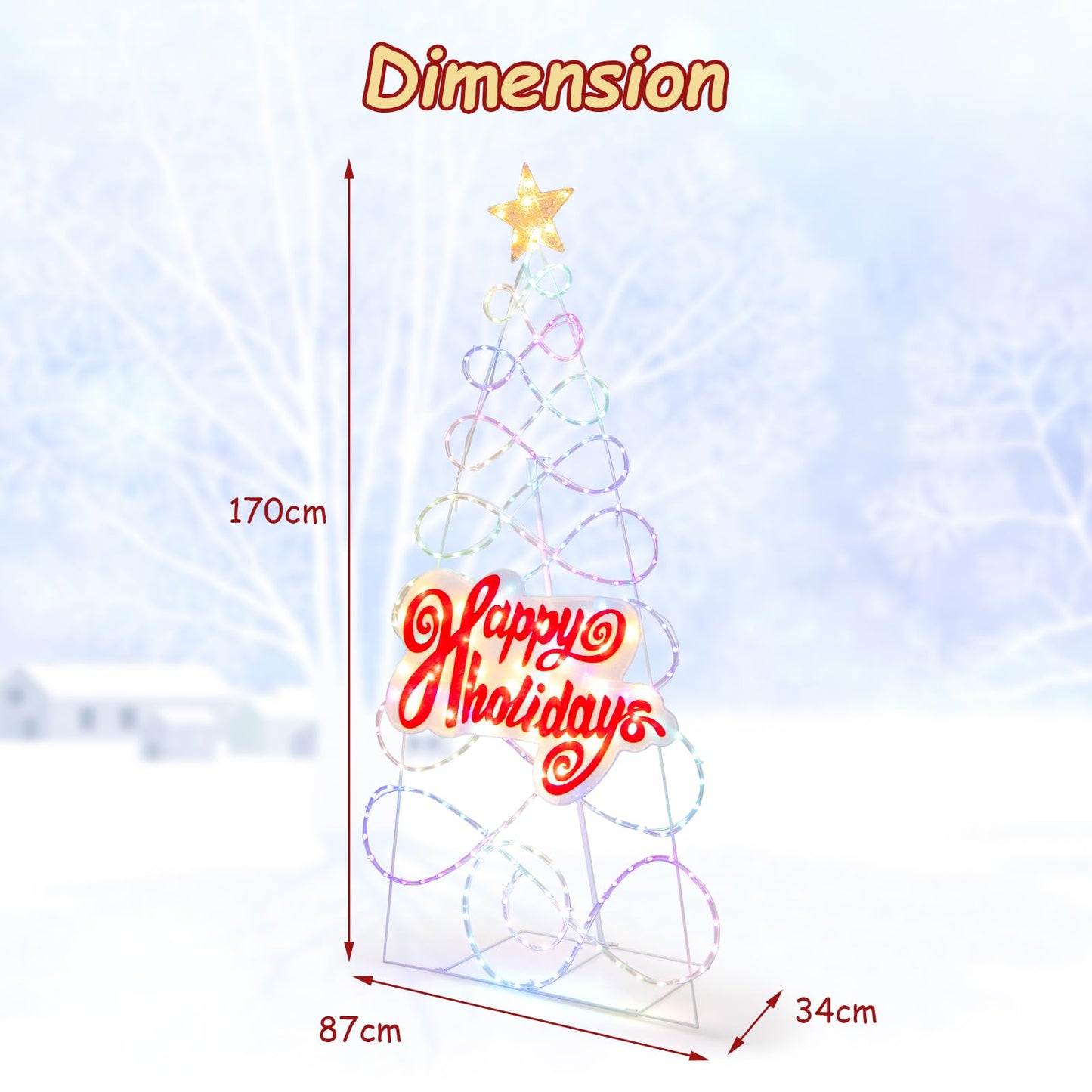 Color Changing Christmas Tree, 170cm Pre-Lit Artificial Xmas Tree with 216 LED Lights and 6 Lighting Modes