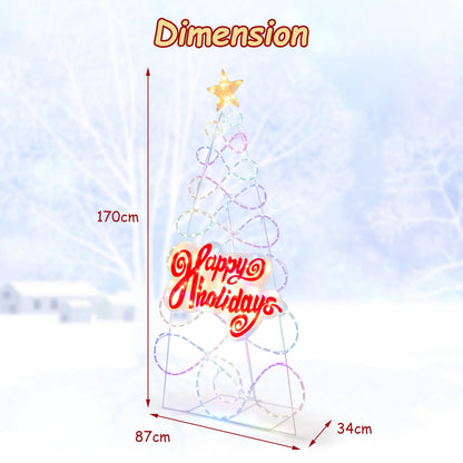 Color Changing Christmas Tree, 170cm Pre-Lit Artificial Xmas Tree with 216 LED Lights and 6 Lighting Modes