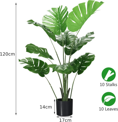 GiantexUK 1/2PCS Artificial Monstera Plants, Fake Decorative Trees with Cement Pot and 10 PEVA Leaves