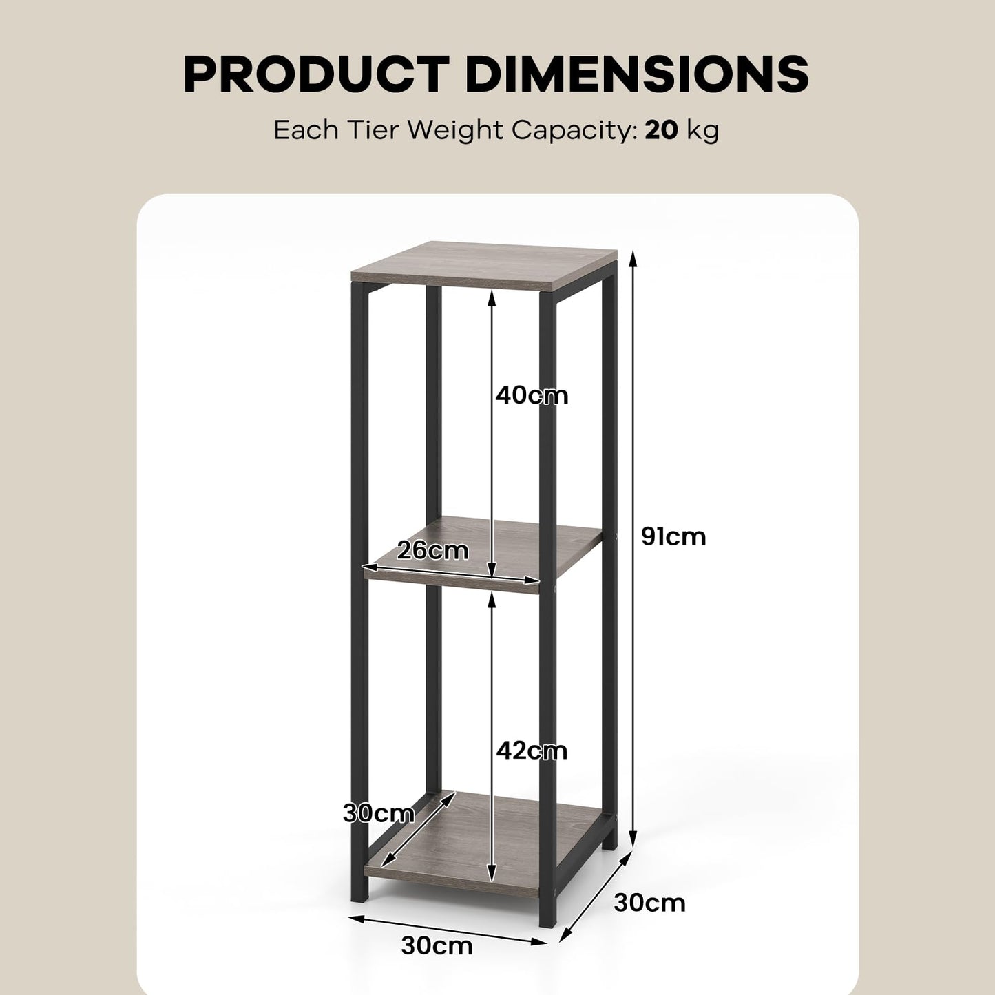 3 Tier Tall Metal Plant Stand, Corner Plant Holder with Anti-tipping Devices (without Drawer)