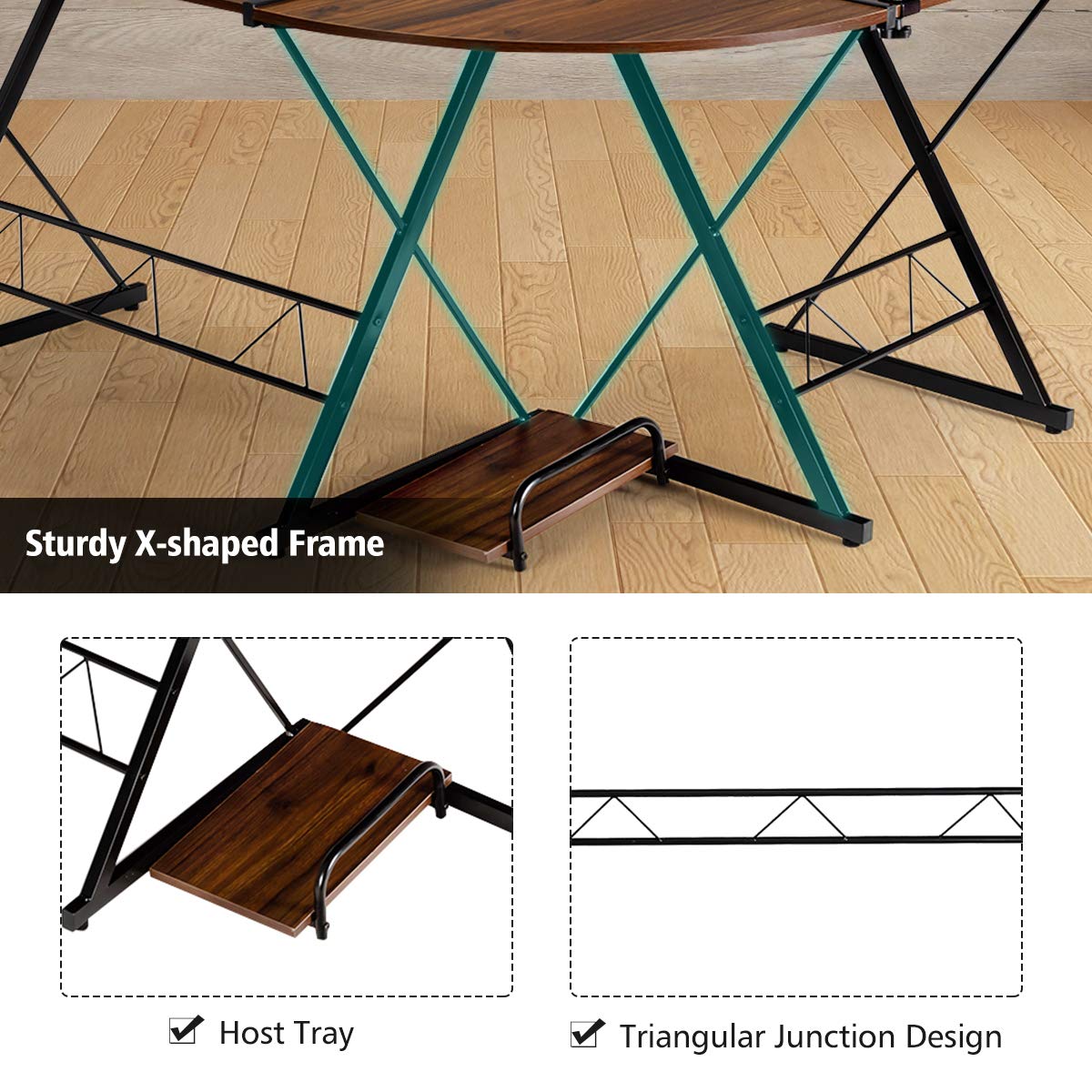 L-Shaped Computer Desk, Industrial Large Desktop 2-Person Corner Writing Workstation PC Laptop Table