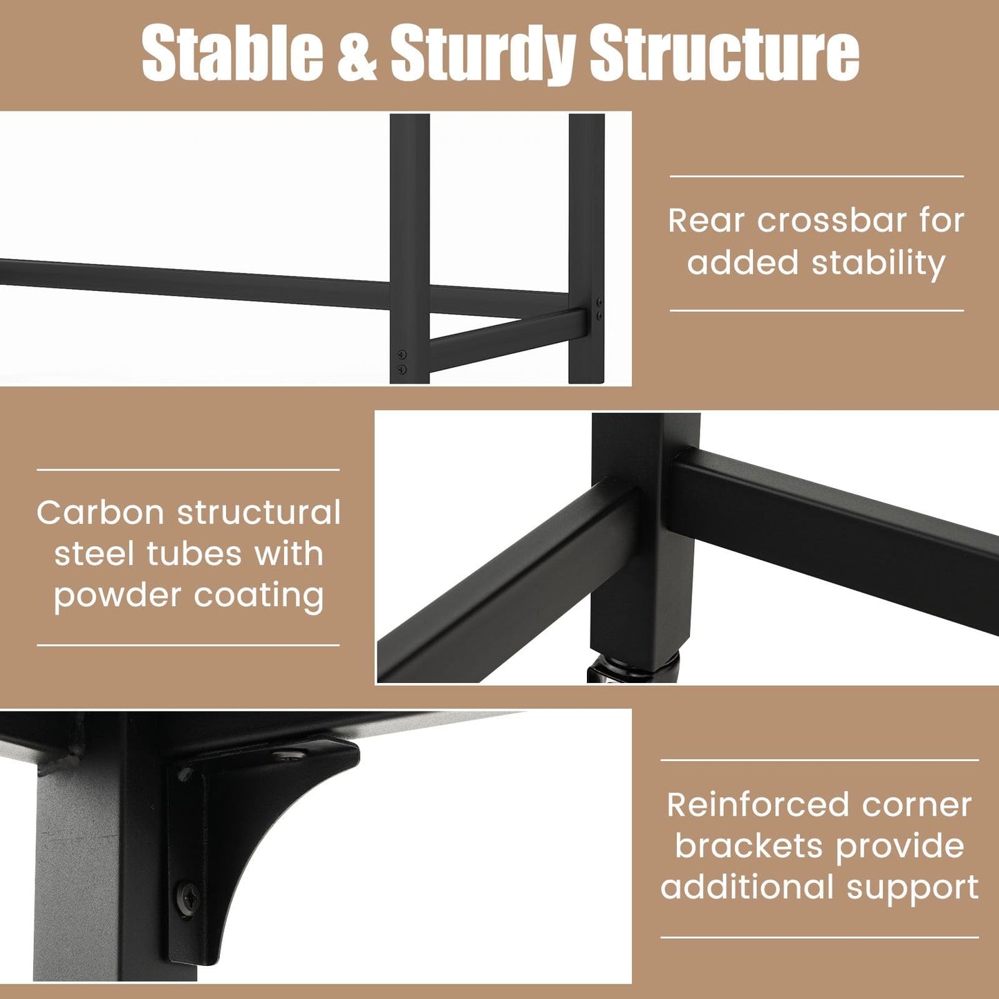 Rolling Computer Desk, 120cm Metal Frame Writing Desk with Wheels