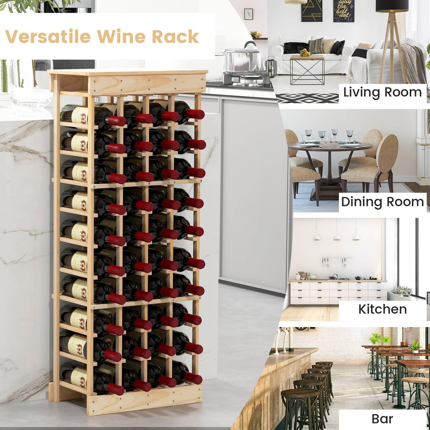 GiantexUK 40 Bottles Wine Rack, 10-Tier Floor Freestanding Wine Storage Display Shelves with Tabletop