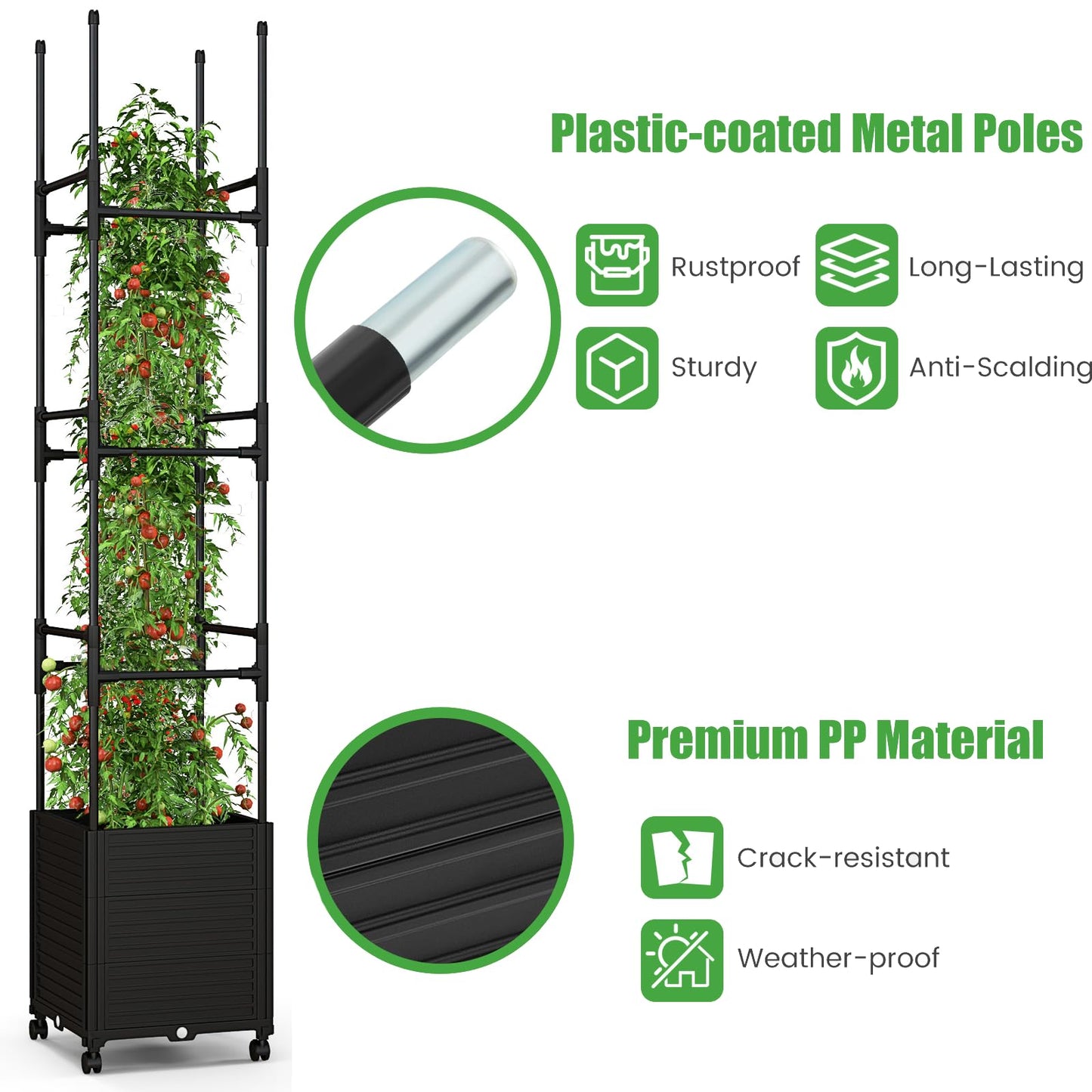 GiantexUK Garden Arch with Planter Boxes, Metal Pergola Trellis Arbour with Wheels & Self-Watering system, 2M Rose Vine Climbing Plants Support Archway