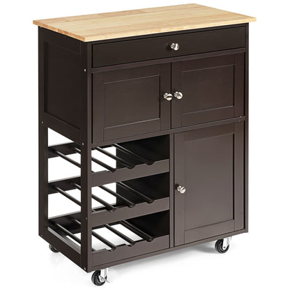 GiantexUK Kitchen Storage Trolley on Wheels, Rolling Serving Island Cart with Drawer and Wine Racks