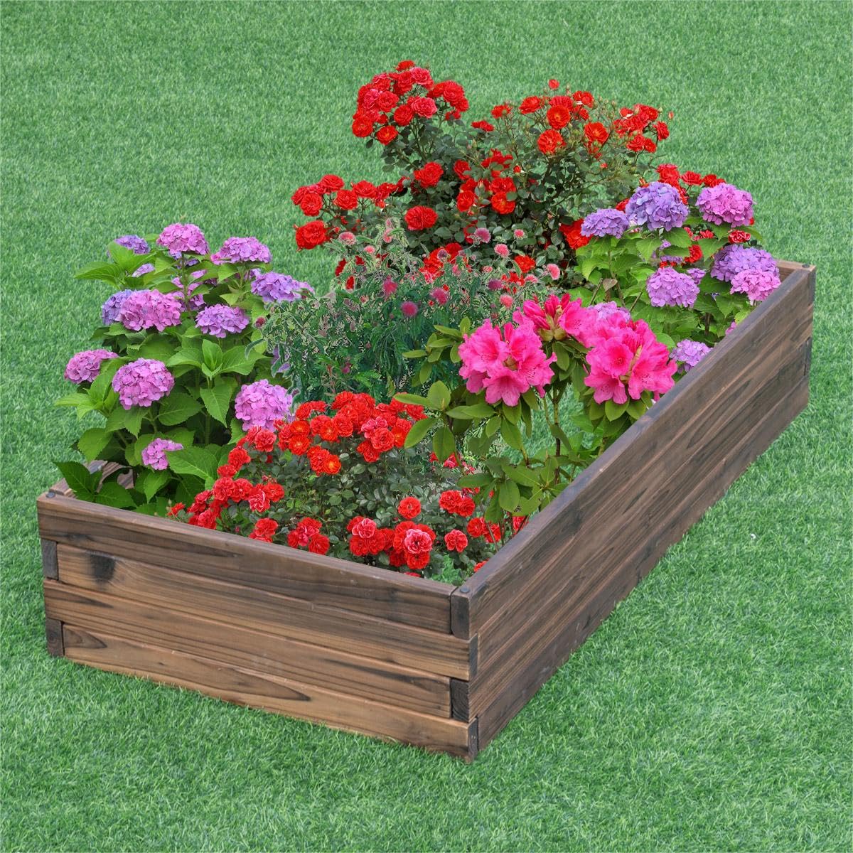 GiantexUK Wooden Raised Garden Bed, Garden Planter Box with Open Bottom(Brown, 117x60x23cm, Rectangular)