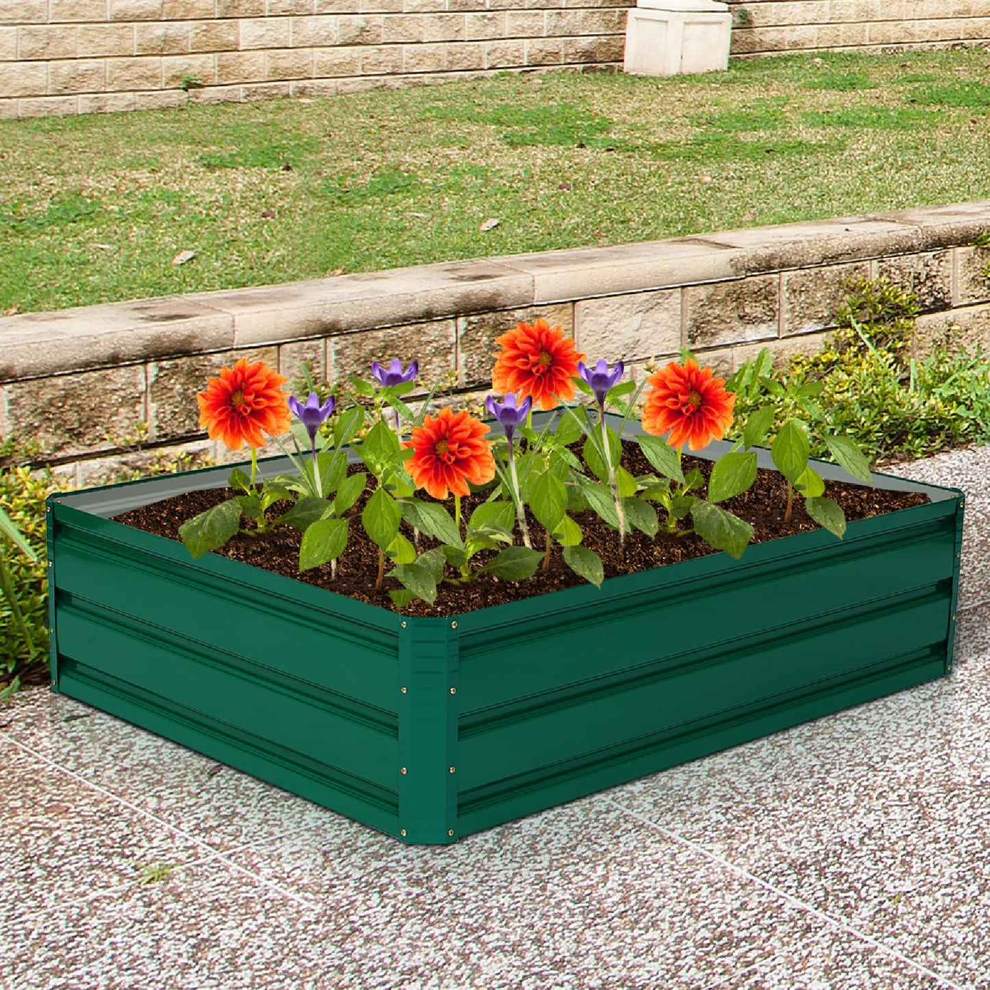 GiantexUK Raised Garden Bed, Galvanized Metal Rectangular Planter Box with Open Bottom