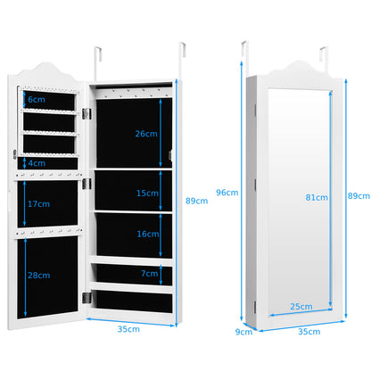 Jewellery Cabinet, Lockable Jewelry Armoire with Full Length Mirror and 3 Display Shelves