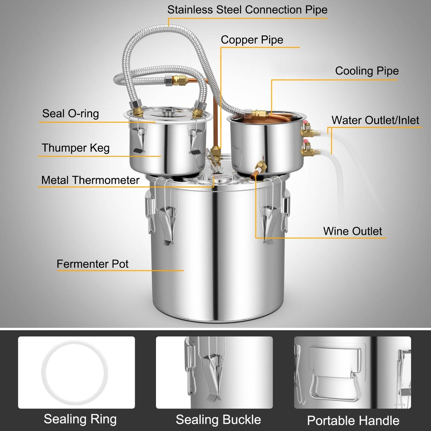 GiantexUK 3 Pots Home Distiller Moonshine Still, 5 Gal 22L Stainless Steel Water Alcohol Spirits Boiler Brewing Kit