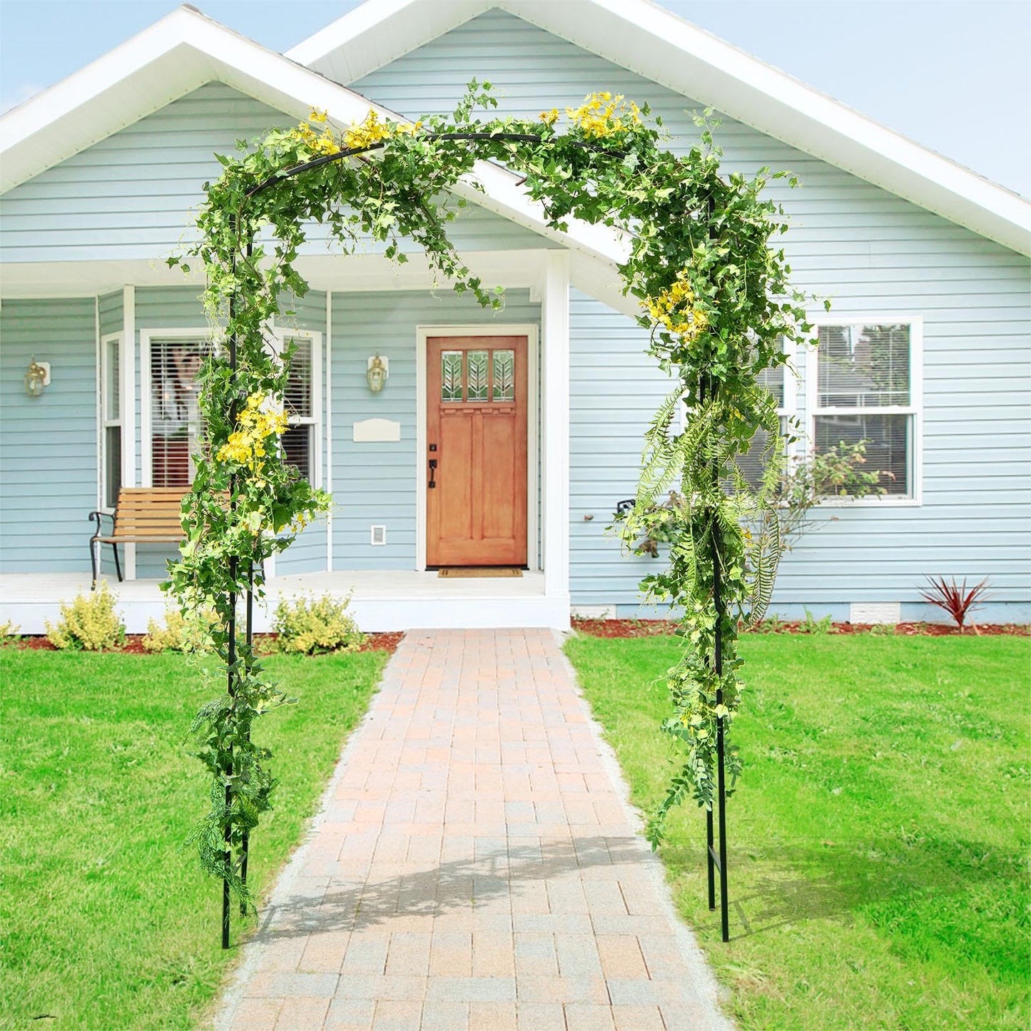 GiantexUK Metal Garden Arch, 2.3M Heavy Duty Trellis Pergola Arbour with 4 Ground Anchors