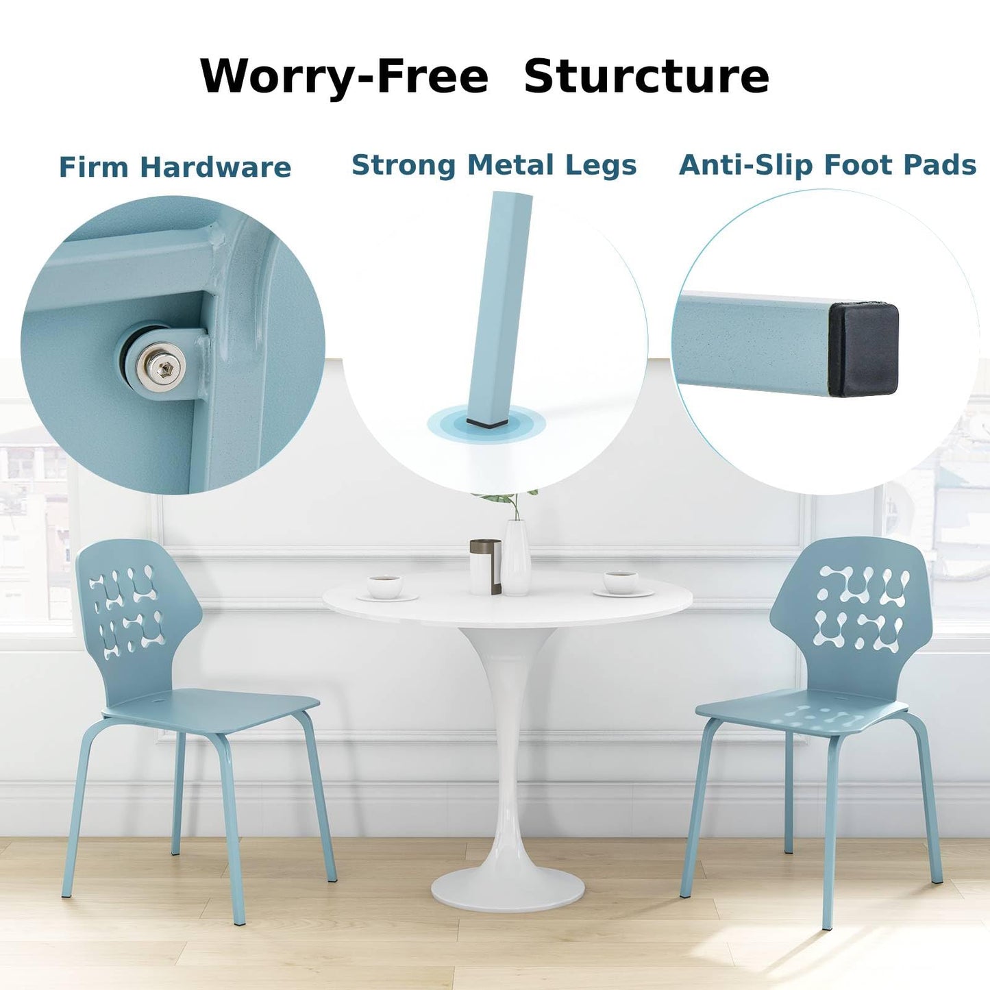 GiantexUK Dining Chairs Set of 4, Kitchen Chairs with Hollowed Backrest, Metal Legs & Anti-Slip Foot Pads