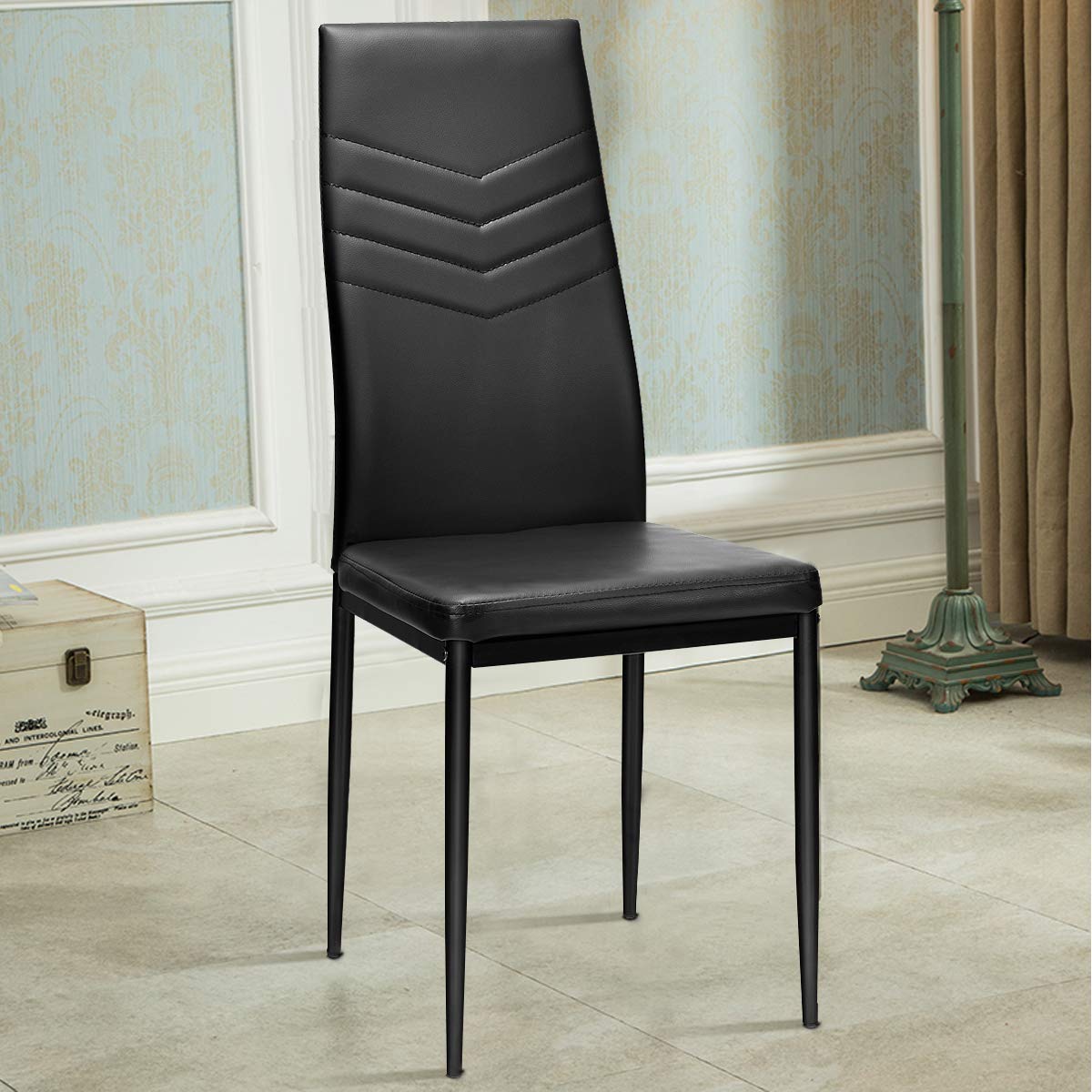 GiantexUK Dining Chairs Set of 4, Upholstered Kitchen Chairs with High Backrest, Metal Legs & Non-Slip Foot Pads