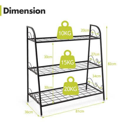 GiantexUK Metal Plant Stand, 3 Tier Flower Rack with Adjustable Footpads