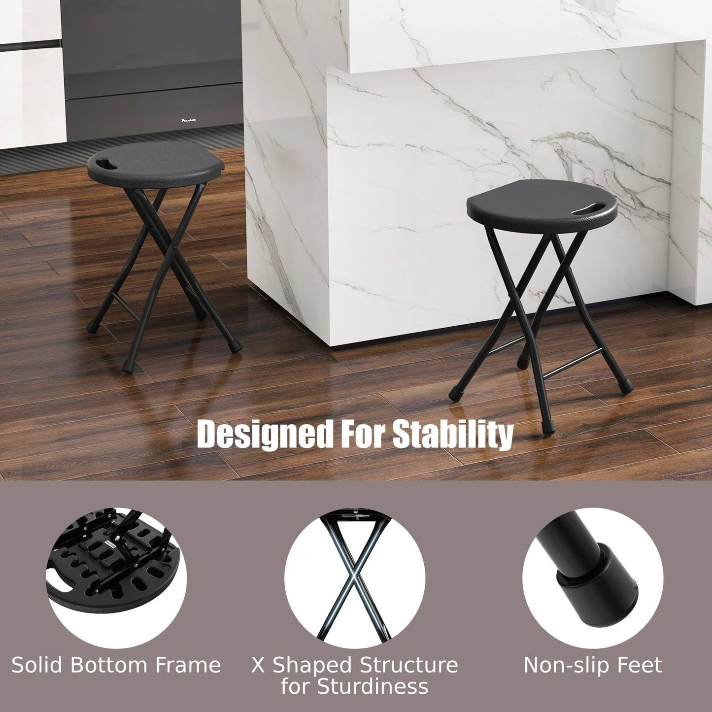 GiantexUK Folding Bar Stools Set of 2/4, Round Kitchen Barstools with Built-In Handle