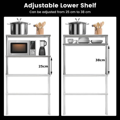 GiantexUK Stainless Steel Overshelf, 2-Tier Kitchen Catering Table with Flexible Adjustable Shelf