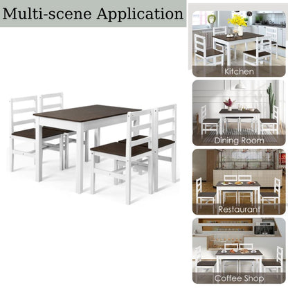 GiantexUK 5 PCS Dining Table and Chairs Set, Rectangular Kitchen Table Set with Pine Wood Legs & High Back