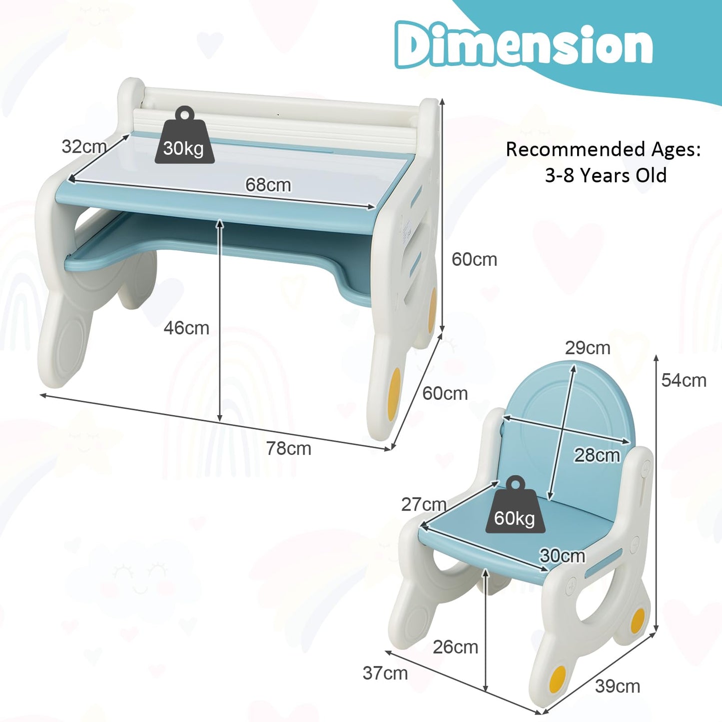 Kids Art Table and Chair Set, Plastic Toddler Craft Drawing Desk with Storage Shelf, Watercolor Pens & Blackboard Erase