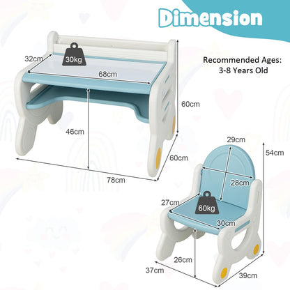 Kids Art Table and Chair Set, Plastic Toddler Craft Drawing Desk with Storage Shelf, Watercolor Pens & Blackboard Erase