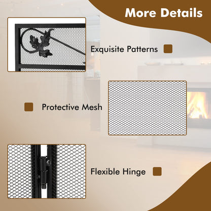 GiantexUK 3-Panel Folding Fire Guard, Metal Mesh Fireplace Screen, Heavy Duty Freestanding Spark Guard Safety Barrier