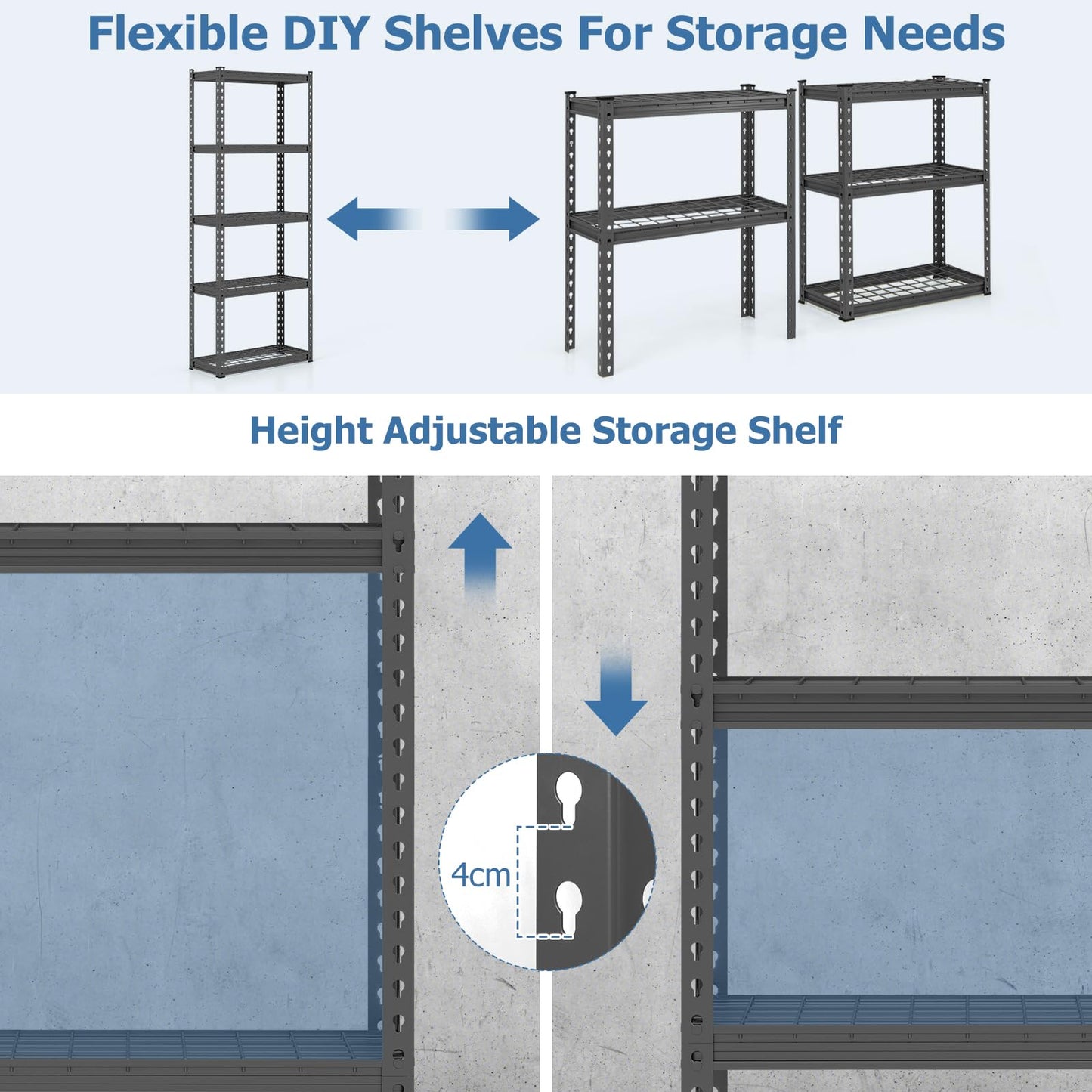 GiantexUK 5 Tier Garage Shelving Unit, Heavy Duty Adjustable Metal Shelves with Anti-tipping Device