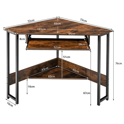 Corner Desk, Industrial Triangle Computer Desk PC Laptop Table with Keyboard Tray and Storage Shelf