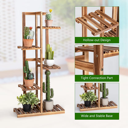 5-Tier Plant Stand, 6 Potted Flower Rack High Low Display Shelf (5 Tiers, without Fence)