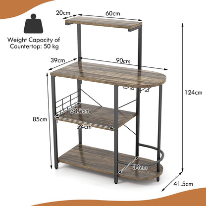 GiantexUK 4-Tier Kitchen Baker's Rack, Industrial Microwave Stand with 6 Removable Hooks & Glass Holders