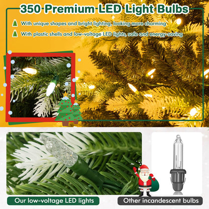 6ft Pre-Lit Artificial Christmas Tree, Hinged Remote Control Xmas Tree with 350 LED Lights