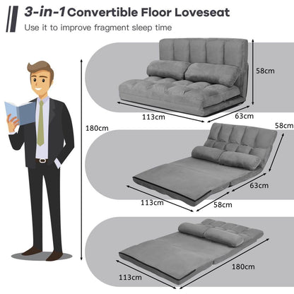 Folding Double Sofa Bed, Adjustable 6-Position Chaise Lounge Sofa with 2 Pillows and Sponge Filling