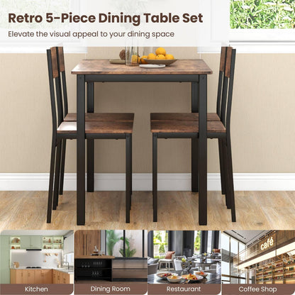 GiantexUK 5 PCS Dining Table and Chairs Set, Rectangular Dining Room Set with Curved Backrest & Anti-Slip Foot Pads