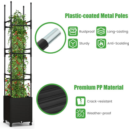 GiantexUK Raised Garden Bed with Trellis, Adjustable Rolling Planter Pox with Wheels, Self Watering System & Plant Ties