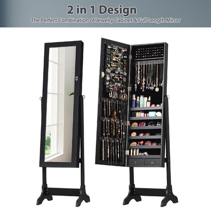 Freestanding Jewelry Cabinet, Lockable Cosmetic Storage Organizer with Full-Length Mirror & 4 Adjustable Angles