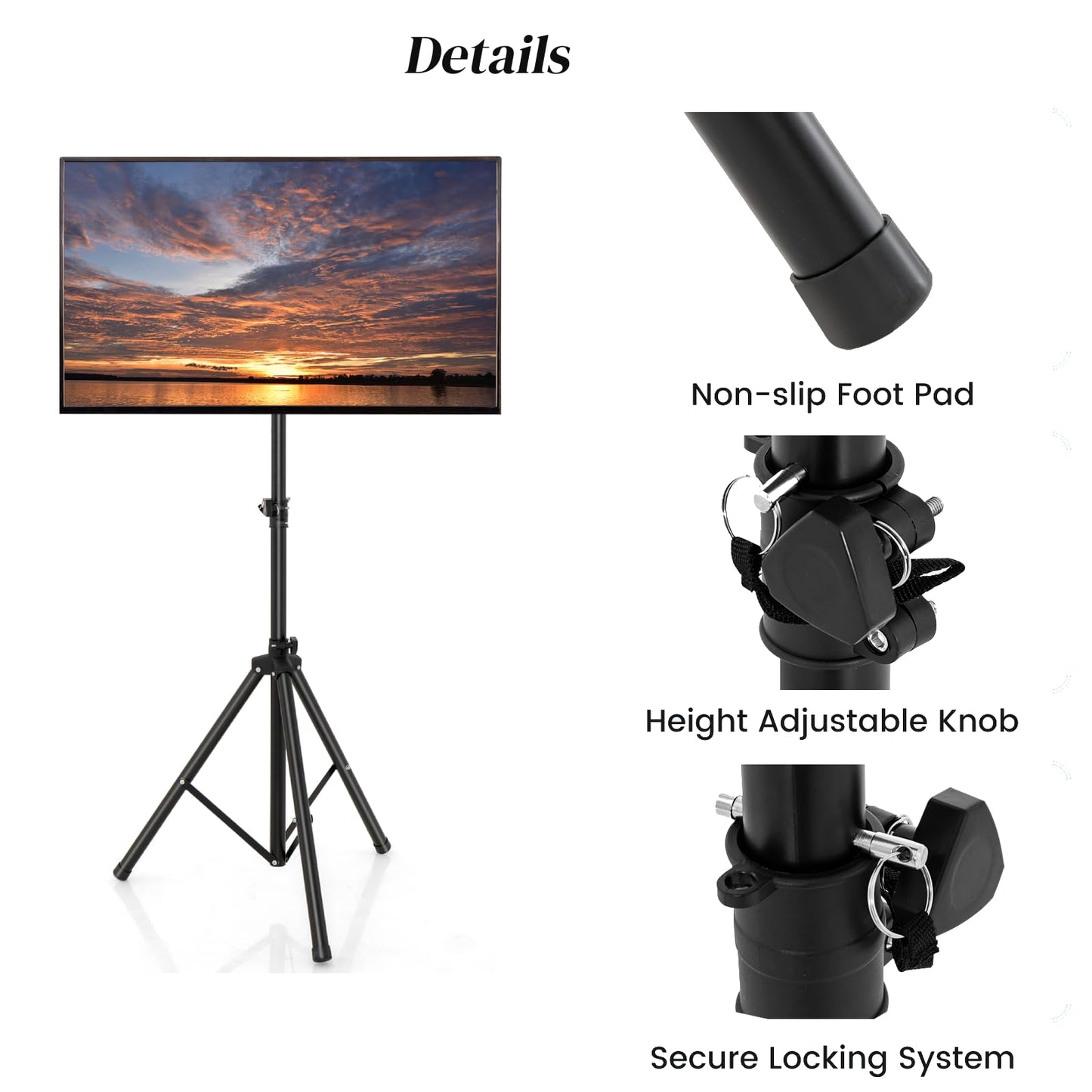 GiantexUK Tripod TV Stand, Height Adjustable 360° Swivel TV Floor Stand with Non-Slip Foot Pads