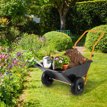 GiantexUK 2-Wheeled Wheelbarrow 80L, Garden Cart with Foldable Handle & Twin Pneumatic Tyres