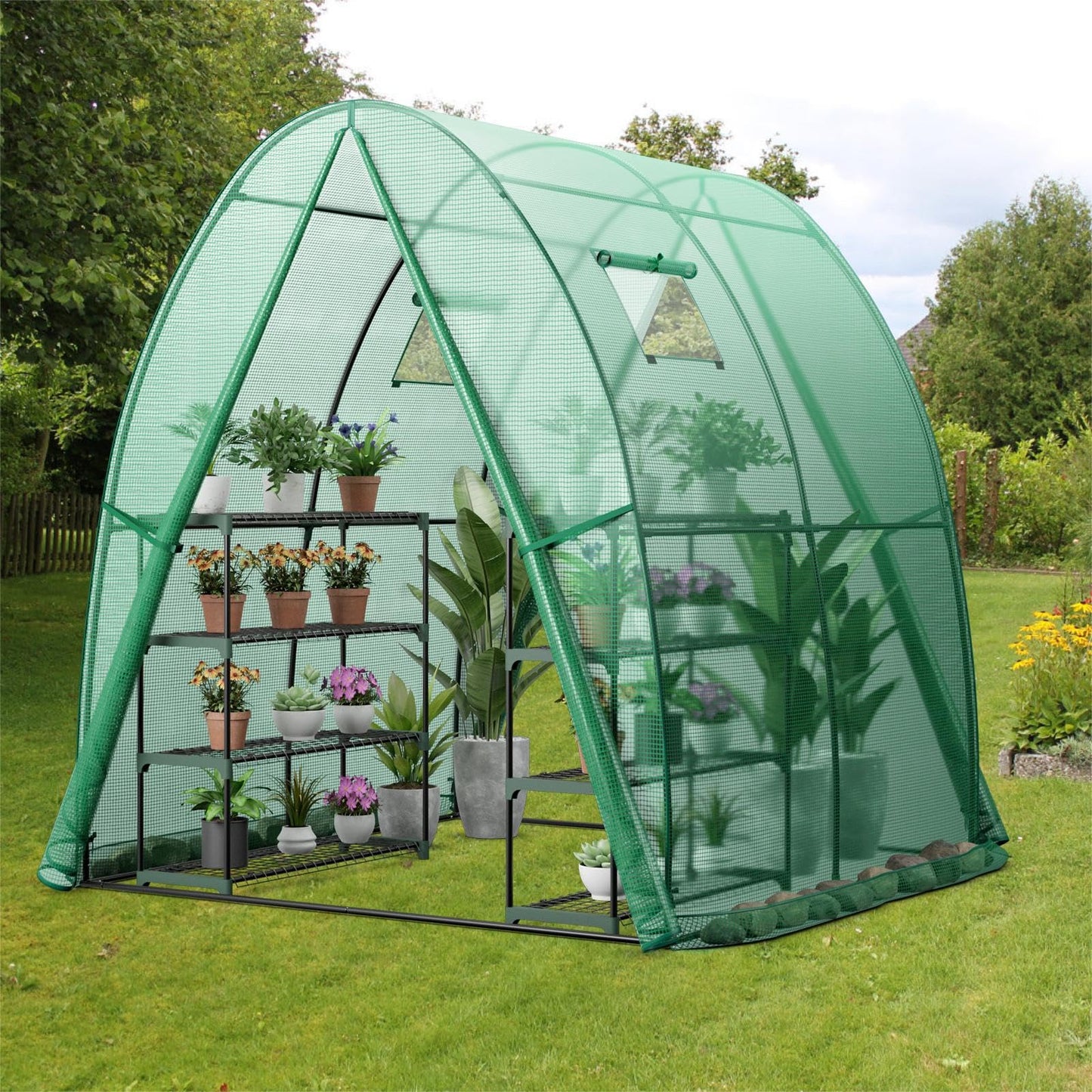 GiantexUK Walk In Greenhouse, Steel Frame Tunnel Growhouse with PE Cover