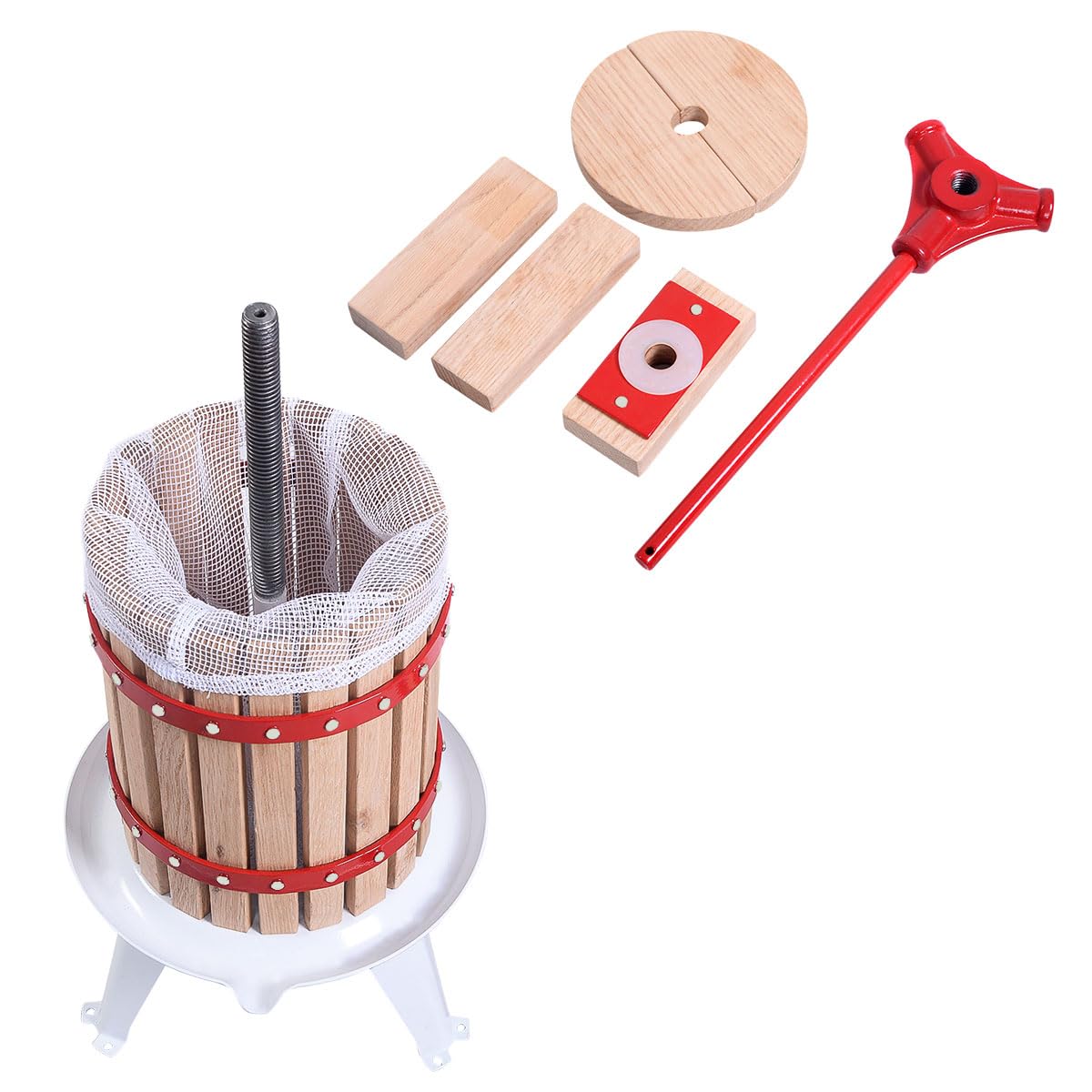 GiantexUK 6L Fruit Press, Wooden Apple Berry Wine Crusher with Straining Bag