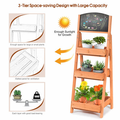 GiantexUK 3-Tier Plant Stand, Wooden Freestanding Flower Stand with DIY Chalkboard