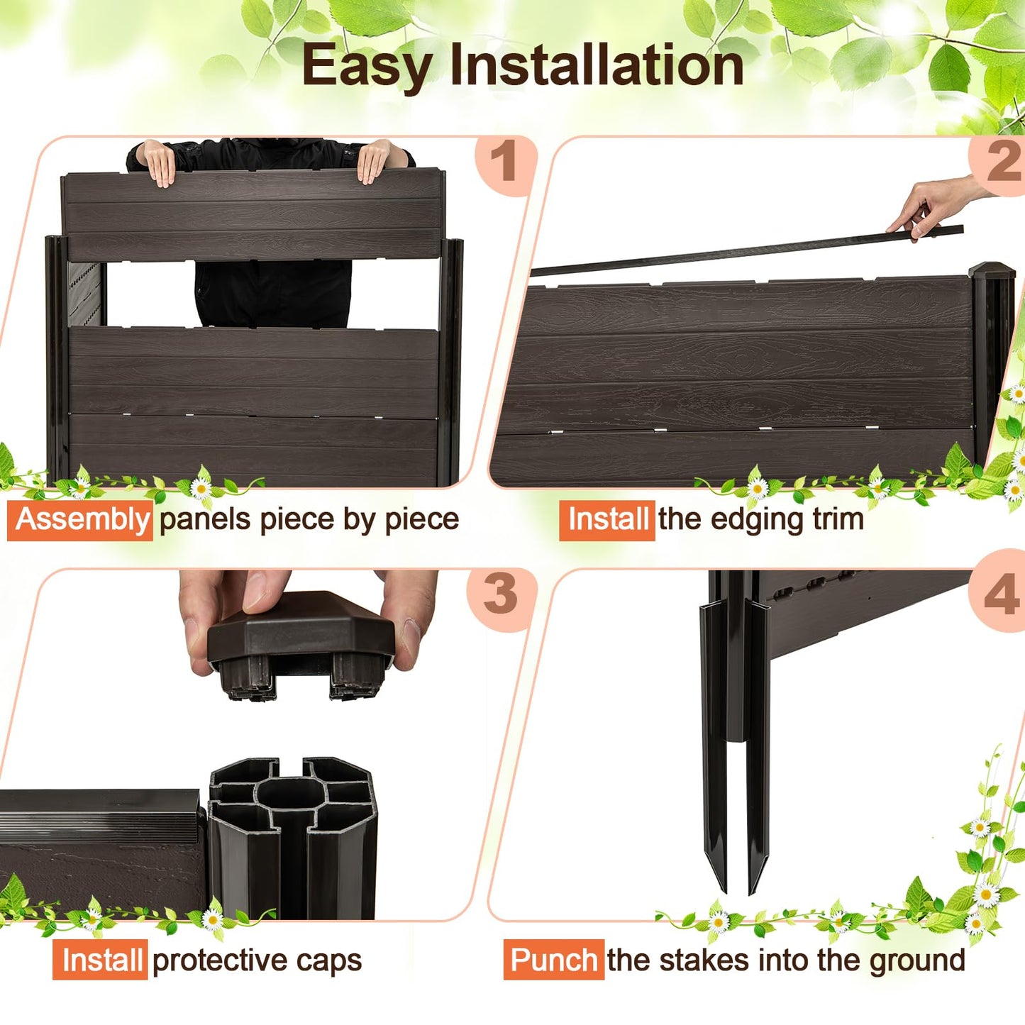 2 Panels Outdoor Privacy Screen, 120 x 115cm Decorative Fence Trash Can Enclosure with 5 Stakes