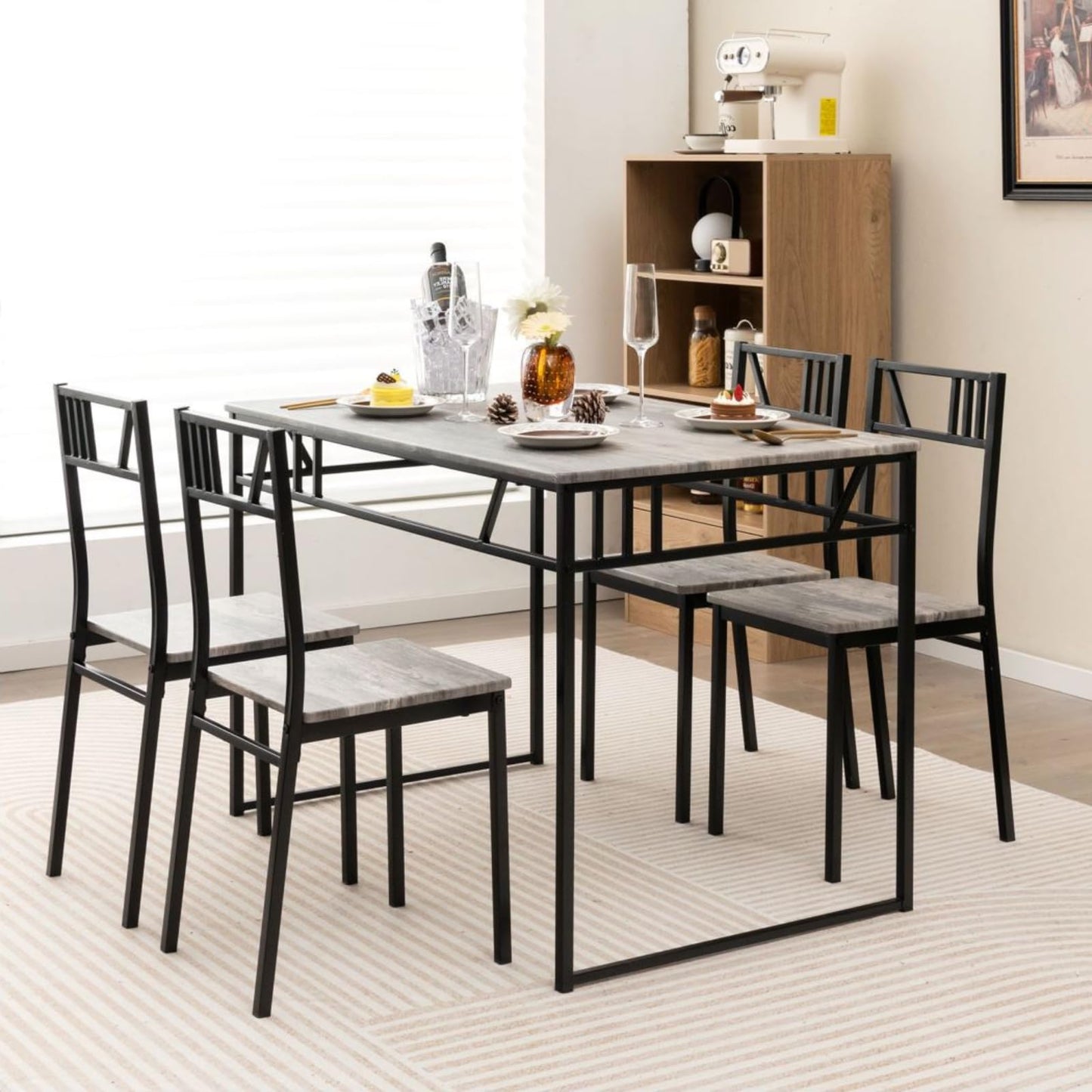 GiantexUK 5 Pieces Dining Table and Chairs Set, Metal Frame Kitchen Table Set with High Backrest