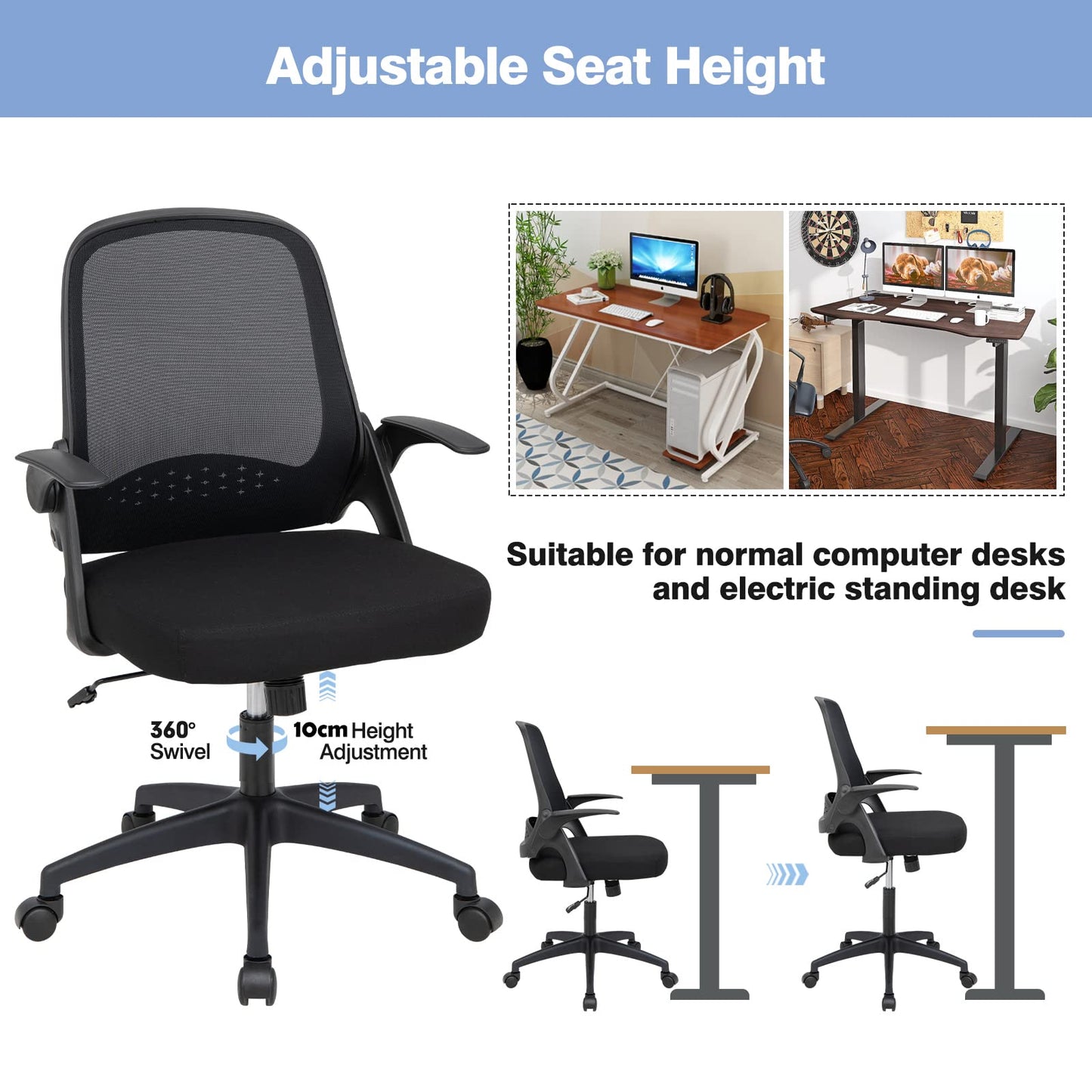 Mesh Office Chair, Height Adjustable Swivel Computer Desk Chair, Ergonomic Mid-Back