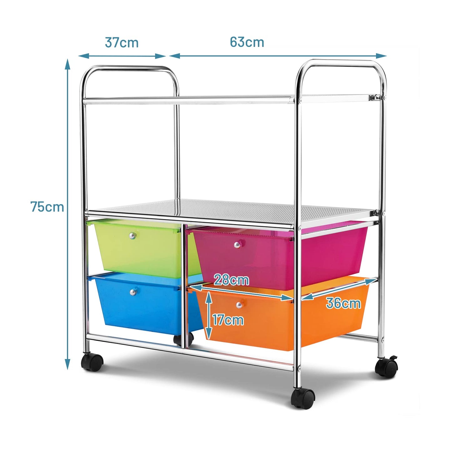 GiantexUK Storage Trolley with 4 Drawers, 3 Tier Rolling Cart with Lockable Wheels