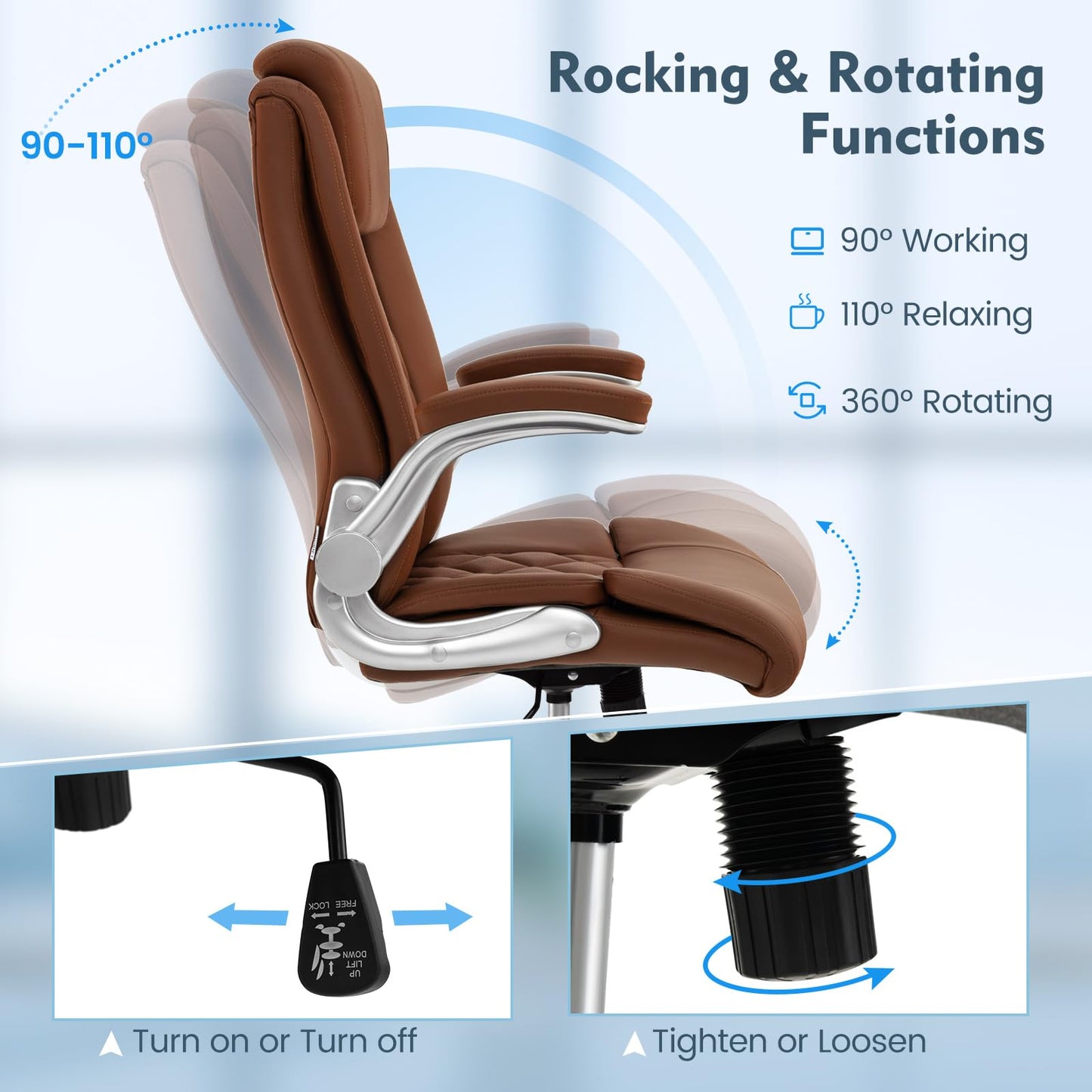 PU Leather Office Chair, Height Adjustable Executive Chair with Rocking Function